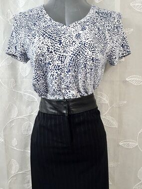 Context Black Pinstripe Trousers with Light Gray Waist Accent